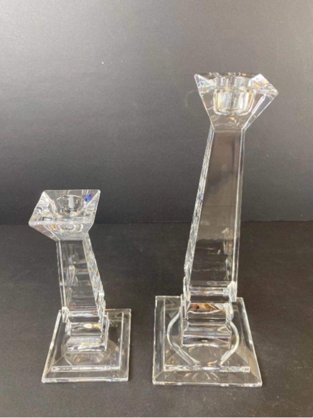 Vintage Graduated Square Crystal Candlestick Holders - Set of 2